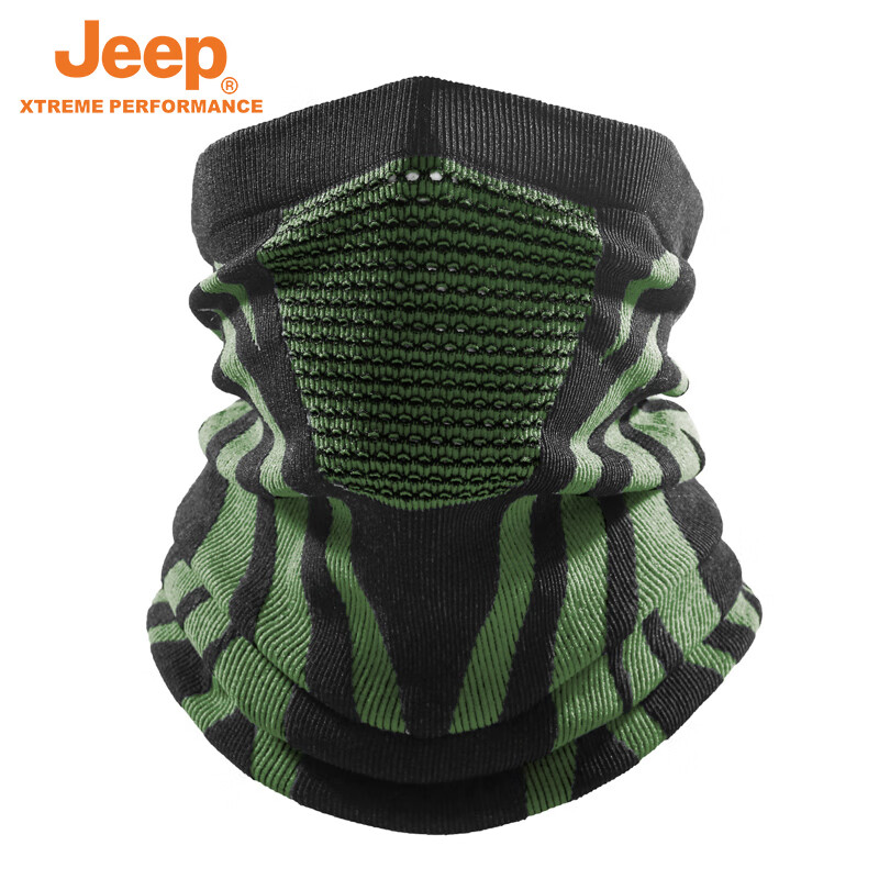 Jeep骑行面罩男士防风保暖透气围脖女冬季防寒护颈脖套女士围巾新款 黑绿 均码